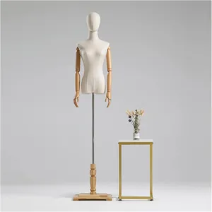 Maniquí de sastre femenino de la marca CDDUOLA con brazos de madera articulados y cabeza, una solución completa para costura y exhibición.