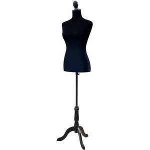 Maniquí de costura HOMCOM negro con base de trípode sobre fondo blanco.