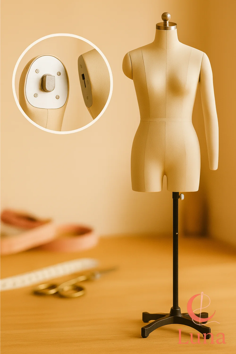 Maniquí de costura profesional JXUANMM con cuerpo de espuma totalmente pinnable y brazos, ideal para la técnica de moulage.